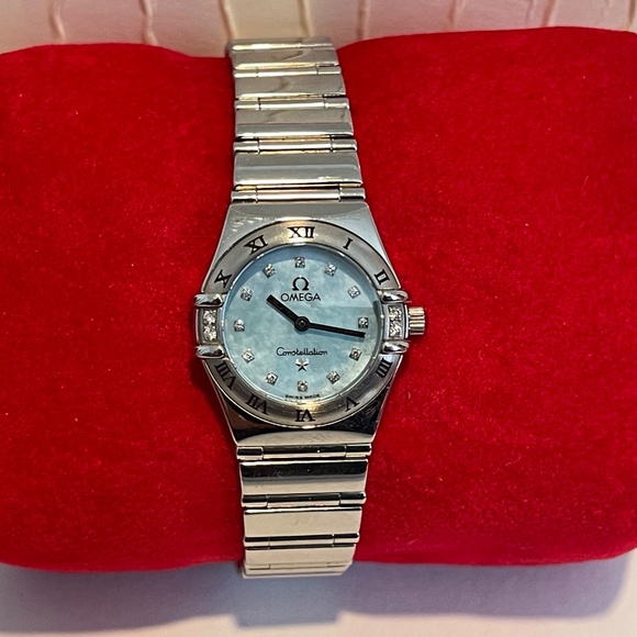 OMEGA Mother of Pearl Constellation Blue Quartz Women's Diamond Wrist Watch - Picture 1 of 16